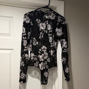 Guess by Marciano Black and White Floral Bodysuit